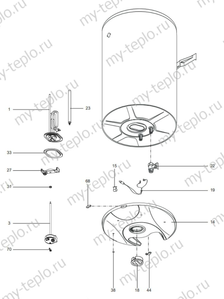Запчасти для Ariston SGHP 50 VE 1,5 SLIM: схема Запчасти Ariston SGHP 50 VE 1,5 SLIM купить в Архангельске